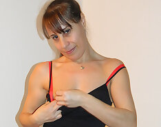 Horny housewife getting wet on her couch