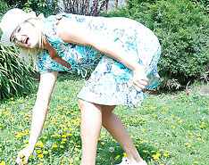 Naughty blonde housewife playing in her garden